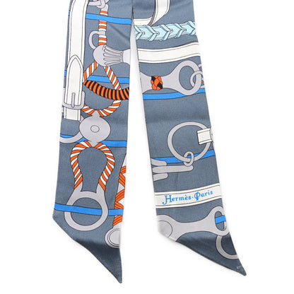 Hermes Silk Panoplie Equestre Twilly Gris Ciel Orange 2 of 3