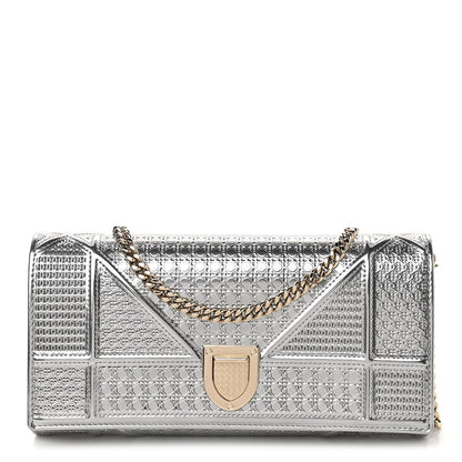Christian Dior Metallic Patent Micro-Cannage Diorama Croisiere Chain Wallet Silver 1 of 12
