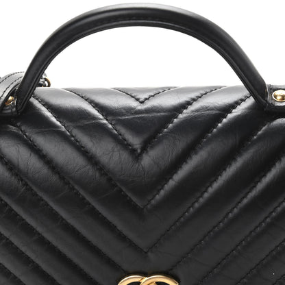 Chanel Calfskin Chevron Quilted Top Handle Flap Black 11 of 12