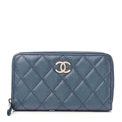 Chanel Iridescent Caviar Quilted Medium Zip Around Wallet Dark Blue 1 of 9
