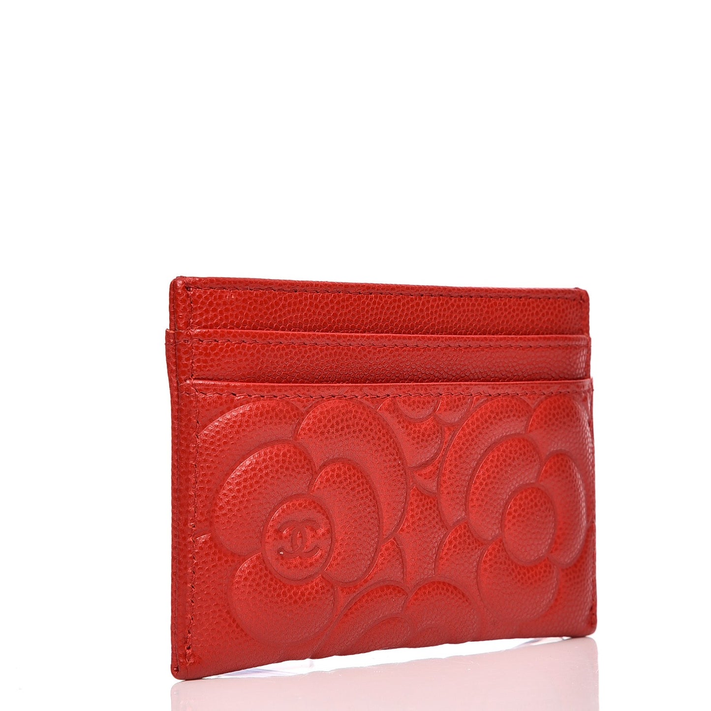 Caviar Camellia Embossed Card Holder Red