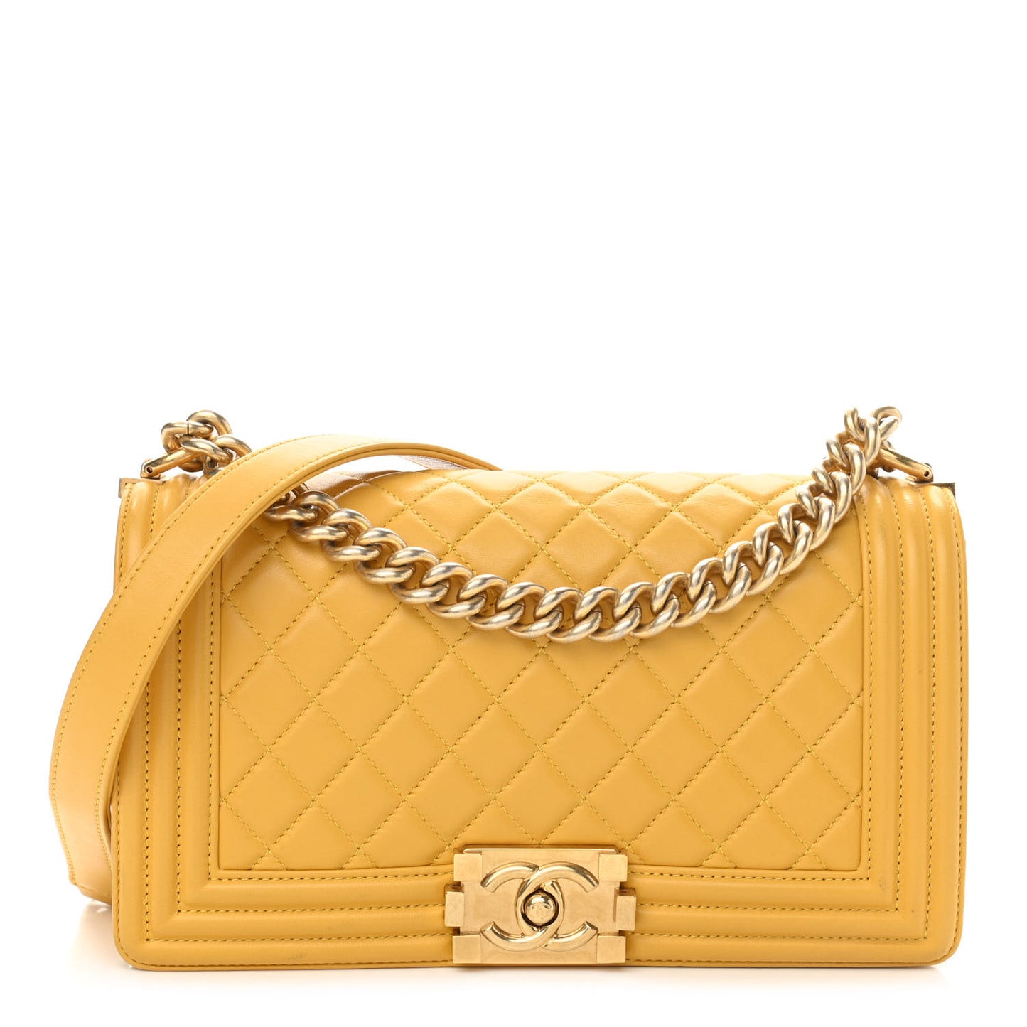 Calfskin Quilted Medium Boy Flap Yellow