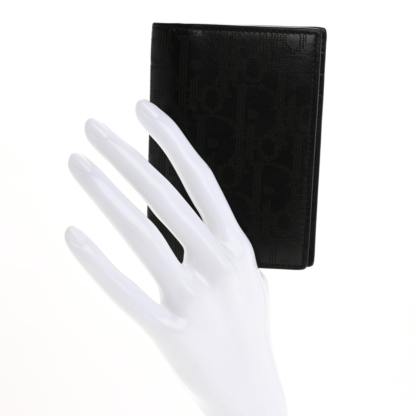 Calfskin Perforated Oblique Bi-Fold Card Holder Black