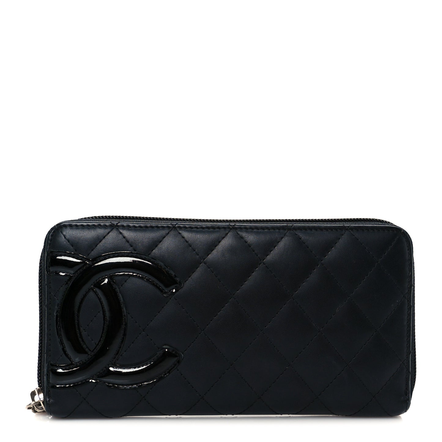 Calfskin Quilted Cambon Large Gusset Zip Around Wallet Black
