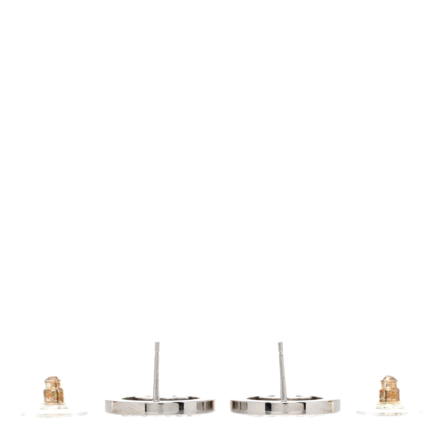 Chanel Crystal CC Round Earrings Silver 3 of 6