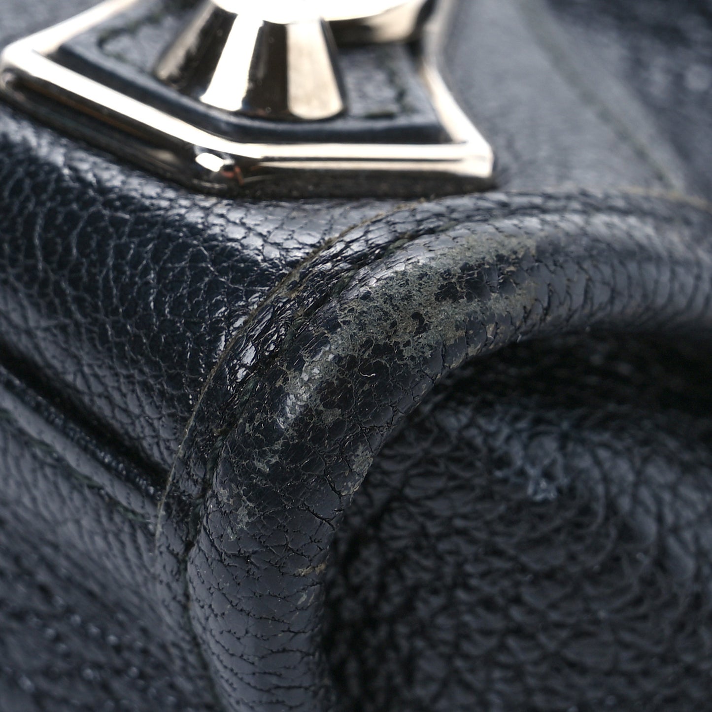 Chevre Silver Metallic Edge Hardware Mini City Black