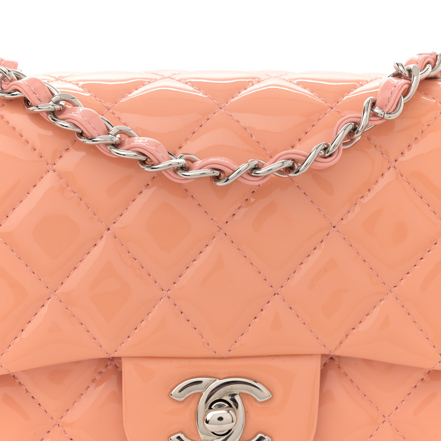 Chanel Patent Quilted Mini Square Flap Pink 8 of 11