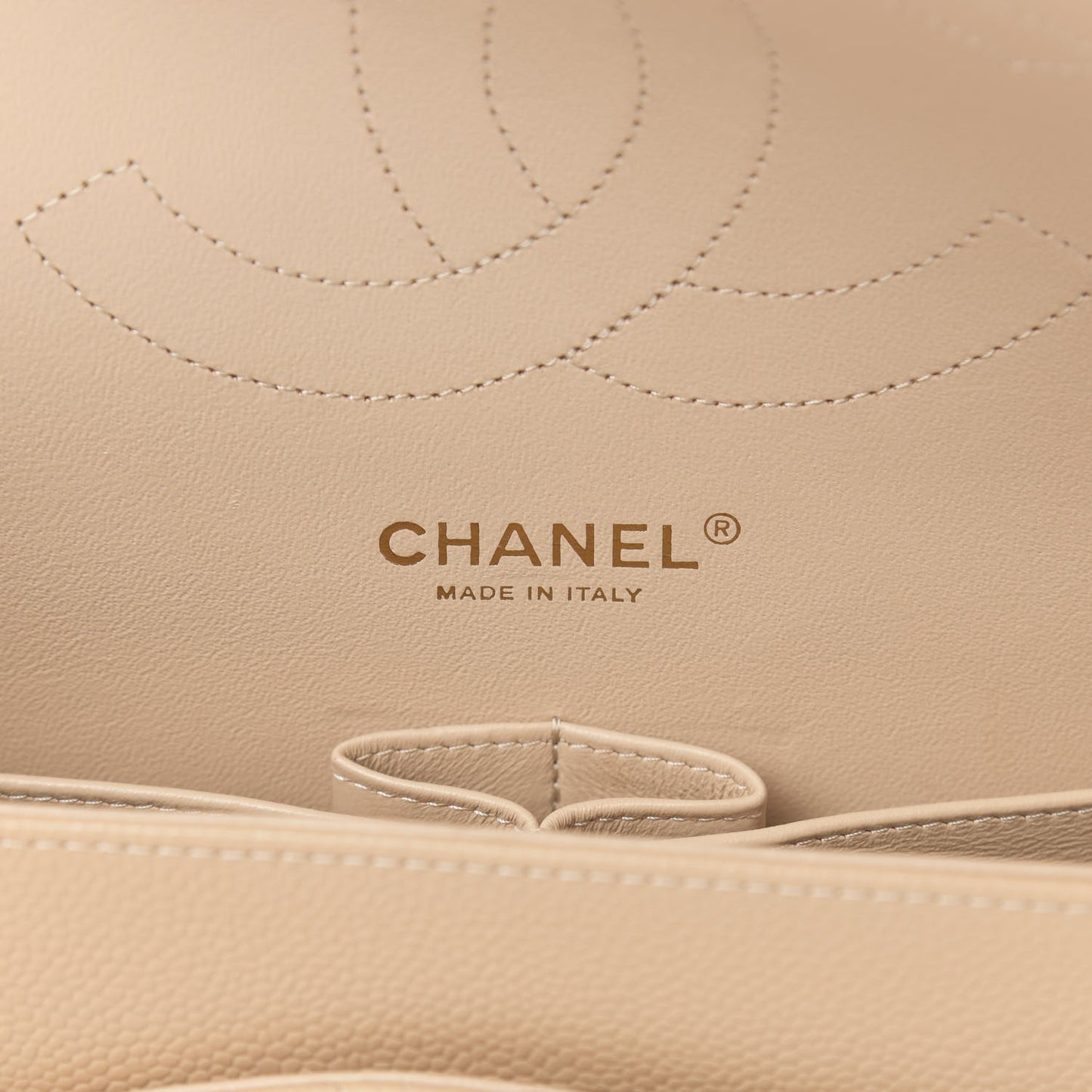 Caviar Quilted Jumbo Double Flap Beige