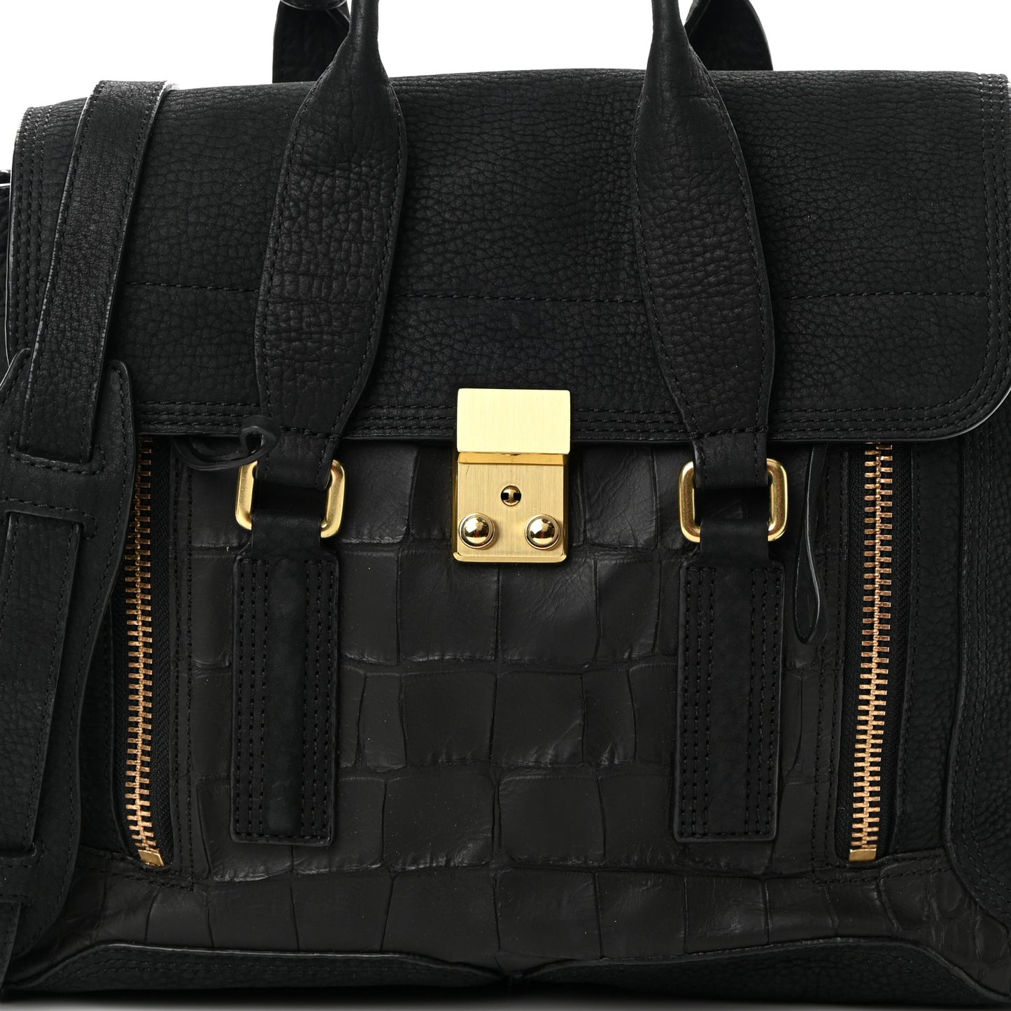 Nubuck Crocodile Embossed Medium Pashli Satchel Black