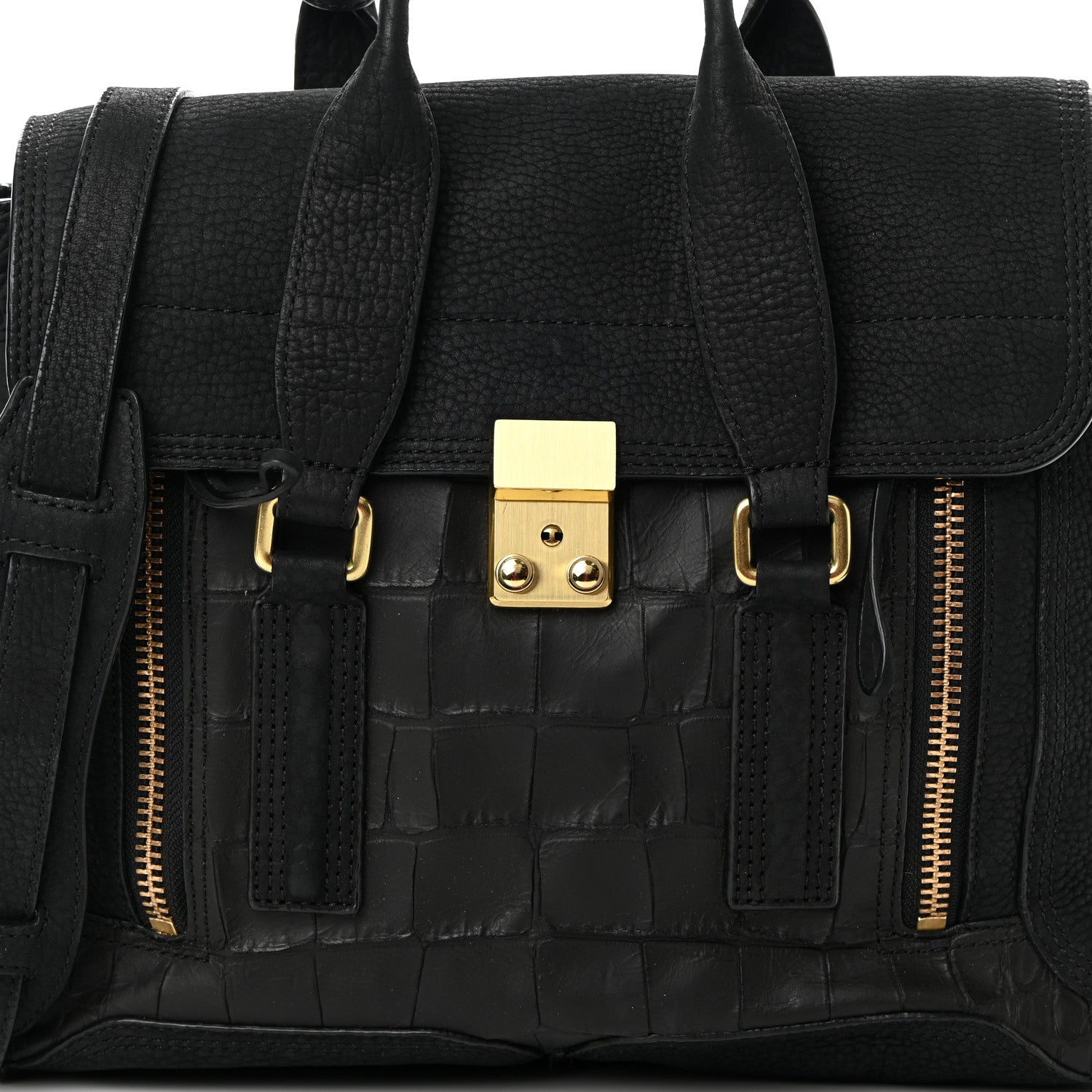 3.1 Phillip Lim Nubuck Crocodile Embossed Medium Pashli Satchel Black 8 of 18