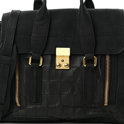 3.1 Phillip Lim Nubuck Crocodile Embossed Medium Pashli Satchel Black 8 of 18