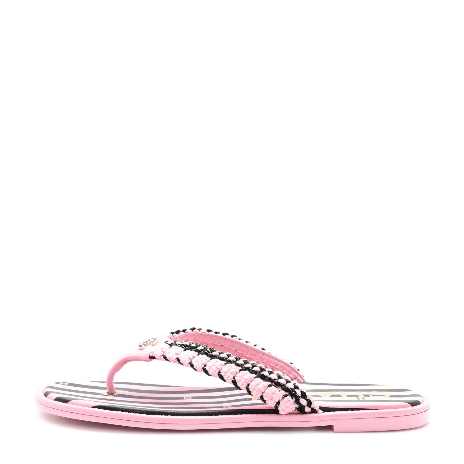 Chanel Braided Enamel CC Thong Coco Beach Sandals 38 Pink Black 1 of 8