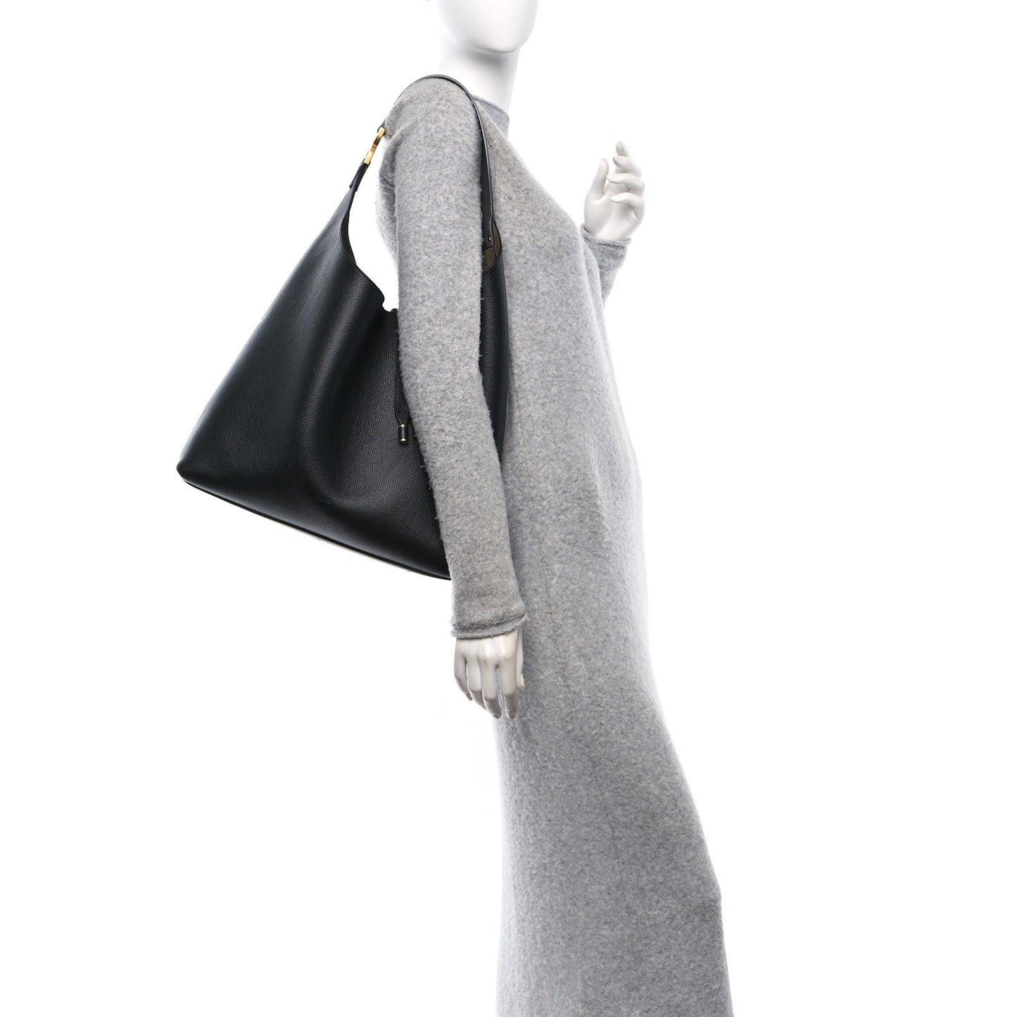 Grained Calfskin Marcie Hobo Bag Black