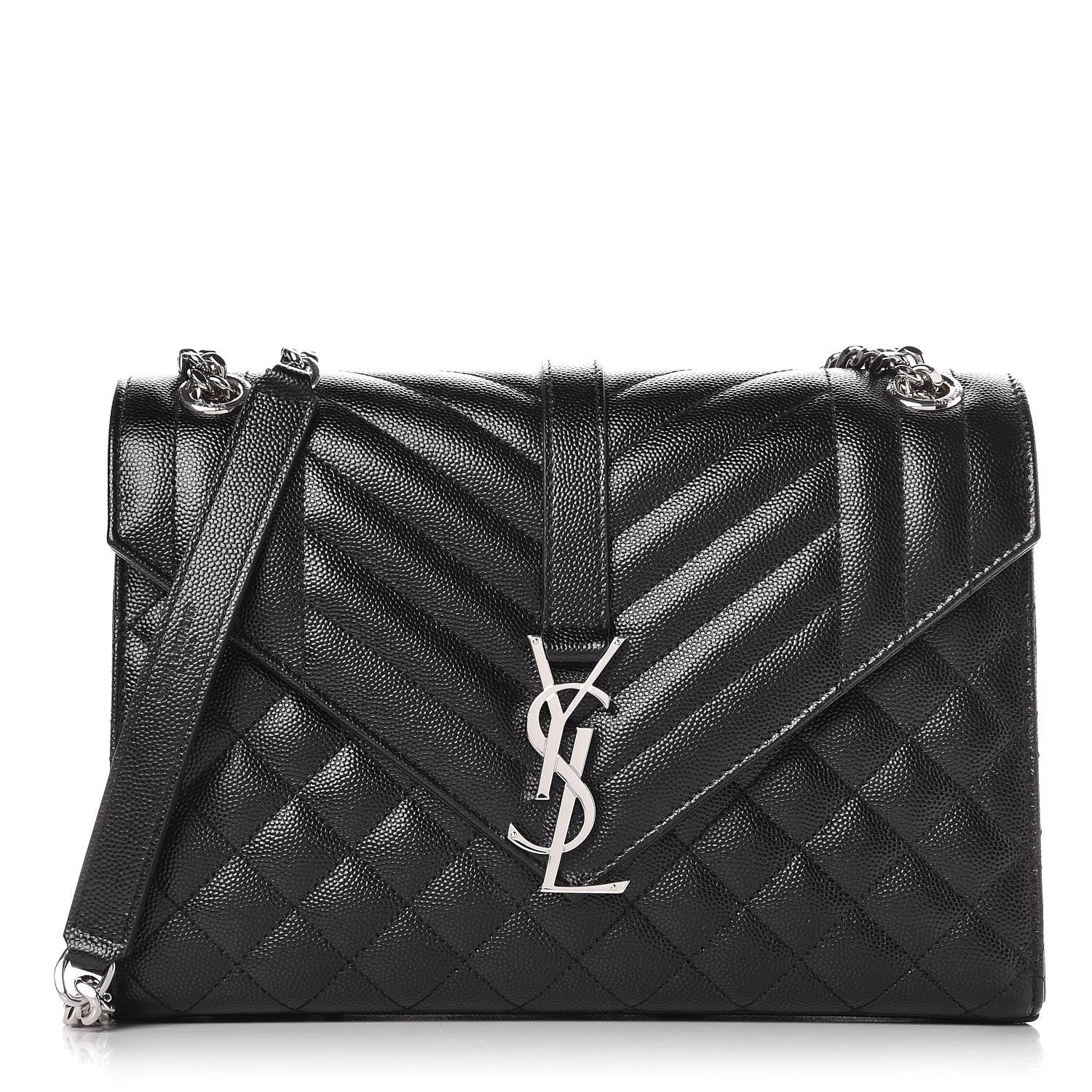 Saint Laurent Grain De Poudre Textured Mixed Matelasse Triquilt Medium Monogram Satchel Black 1 of 8