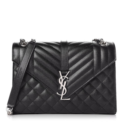 Saint Laurent Grain De Poudre Textured Mixed Matelasse Triquilt Medium Monogram Satchel Black 1 of 8
