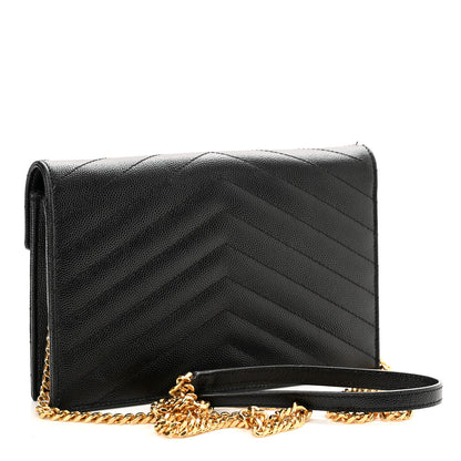 Saint Laurent Grain De Poudre Matelasse Chevron Monogram Envelope Chain Wallet Black 3 of 10