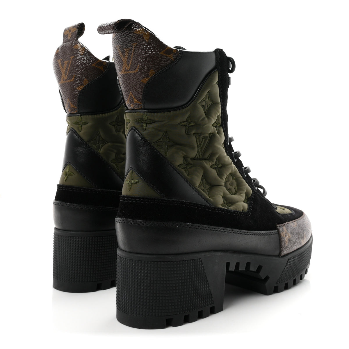 Louis Vuitton Nylon Embroidered Monogram Suede Laureate Platform Desert Boots 38 Kaki 5 of 9