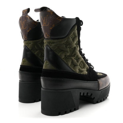 Louis Vuitton Nylon Embroidered Monogram Suede Laureate Platform Desert Boots 38 Kaki 5 of 9