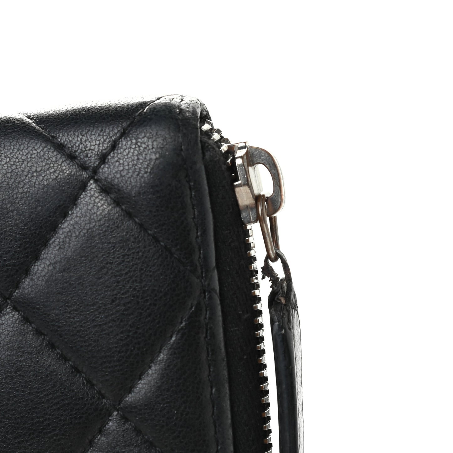 Lambskin Quilted Large Gusset Zip Around Wallet Black
