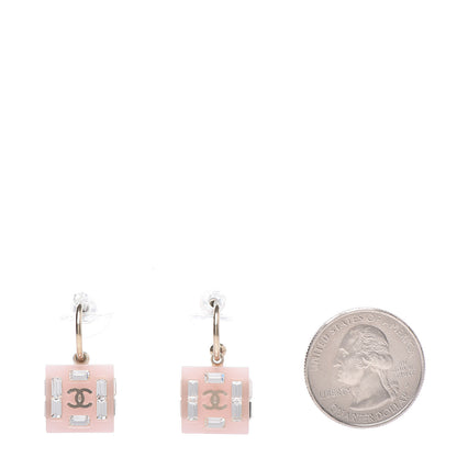 Chanel Resin Baguette Crystal Geometric Square CC Drop Earrings Pink 2 of 4