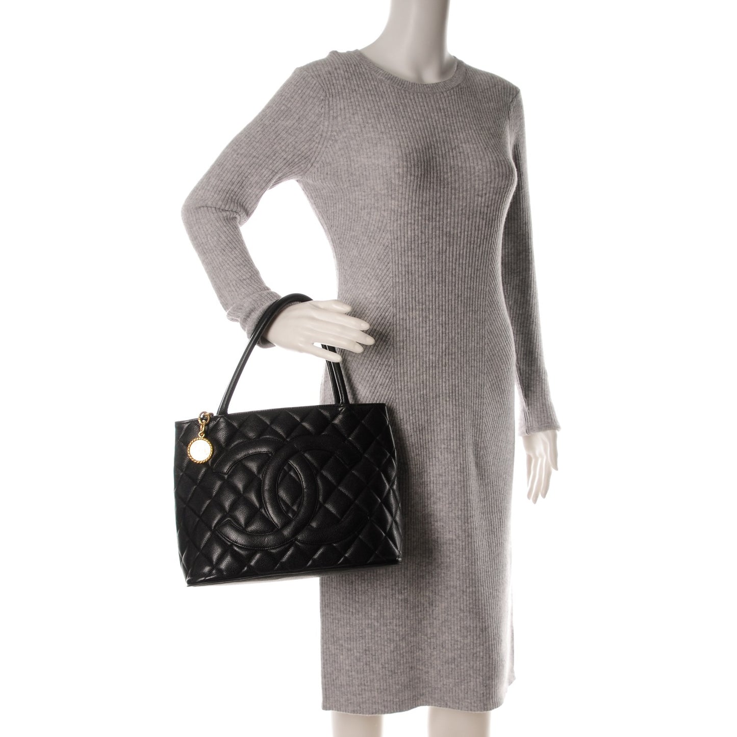 Caviar Quilted Medallion Tote Black