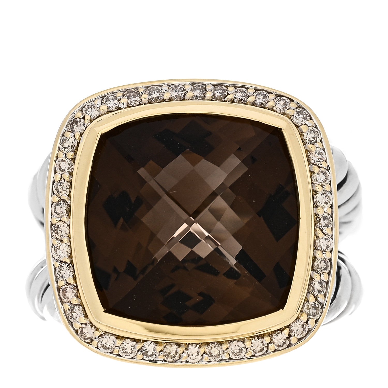 David Yurman Sterling Silver 18K Yellow Gold Diamond Smoky Quartz 14mm Albion Ring 54 6.75 1 of 5