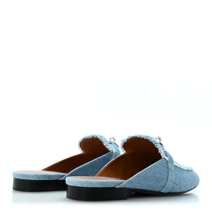 Hermes Denim Fringed Oz Mules 39 Bleu Clair 5 of 11