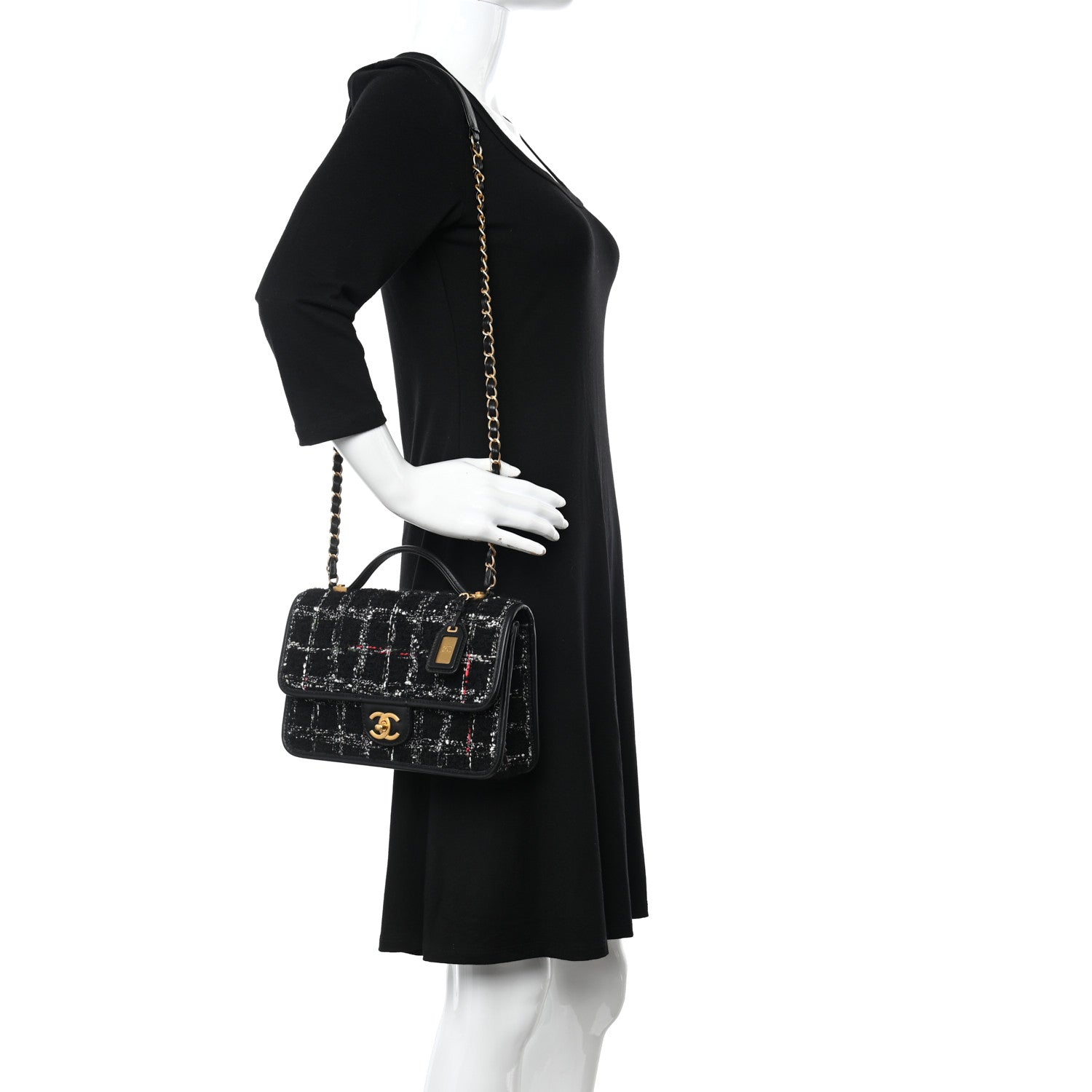 Chanel Tweed School Memory Small Top Handle Flap Black White 2 of 11