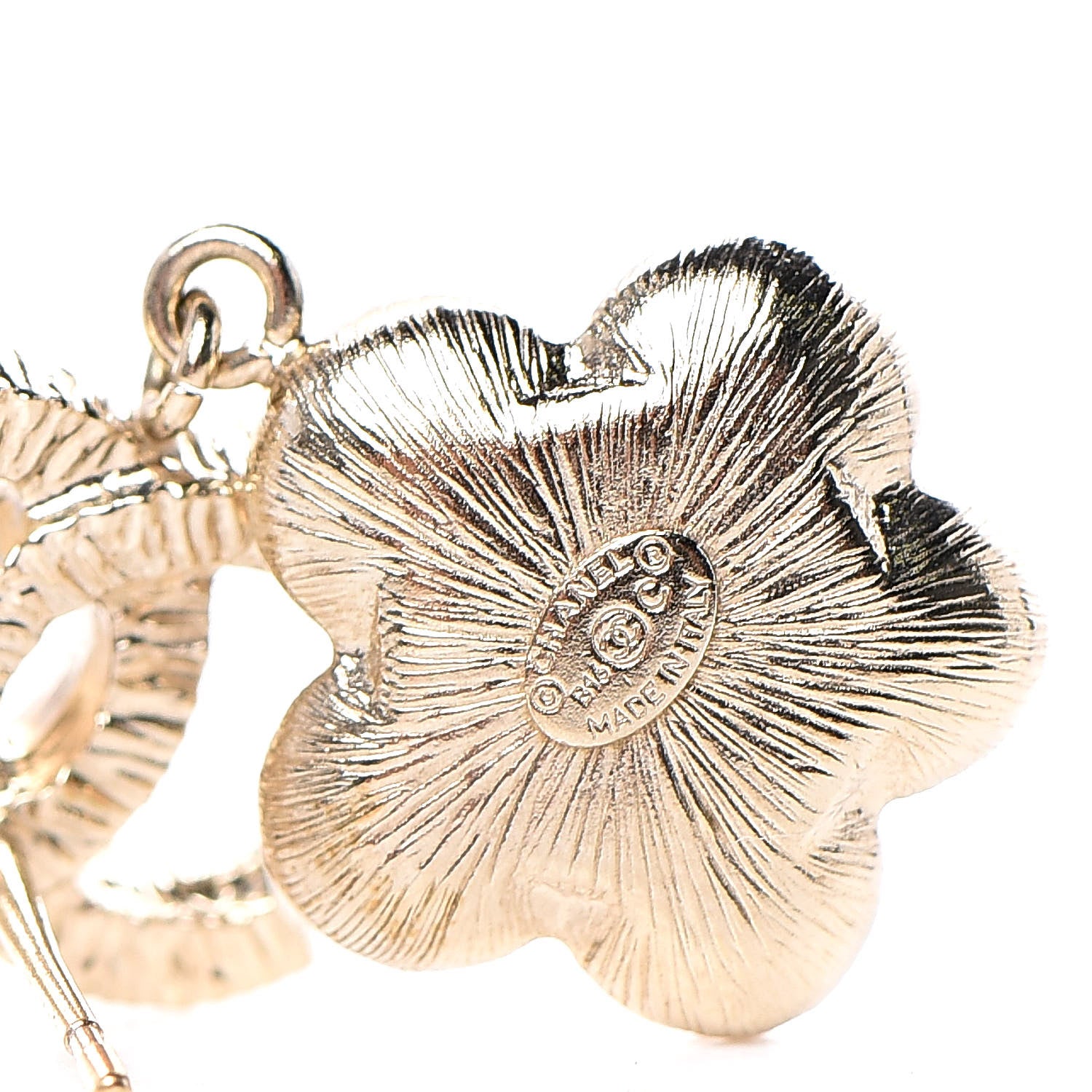 Chanel Pearl Camellia CC Drop Earrings Gold 5 of 6