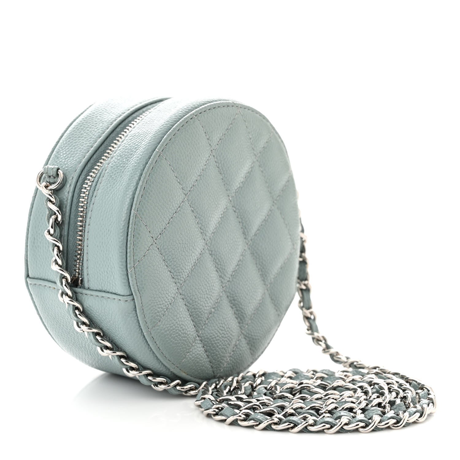 Chanel Caviar Quilted Round Clutch With Chain Light Blue 3 of 10