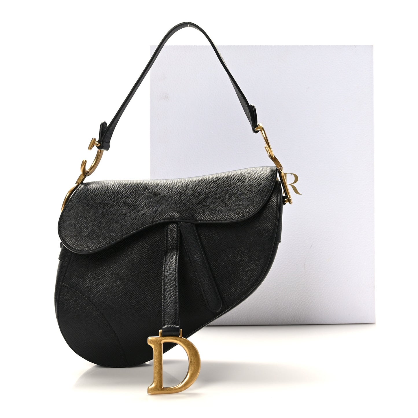 Grained Calfskin Saddle Bag Black