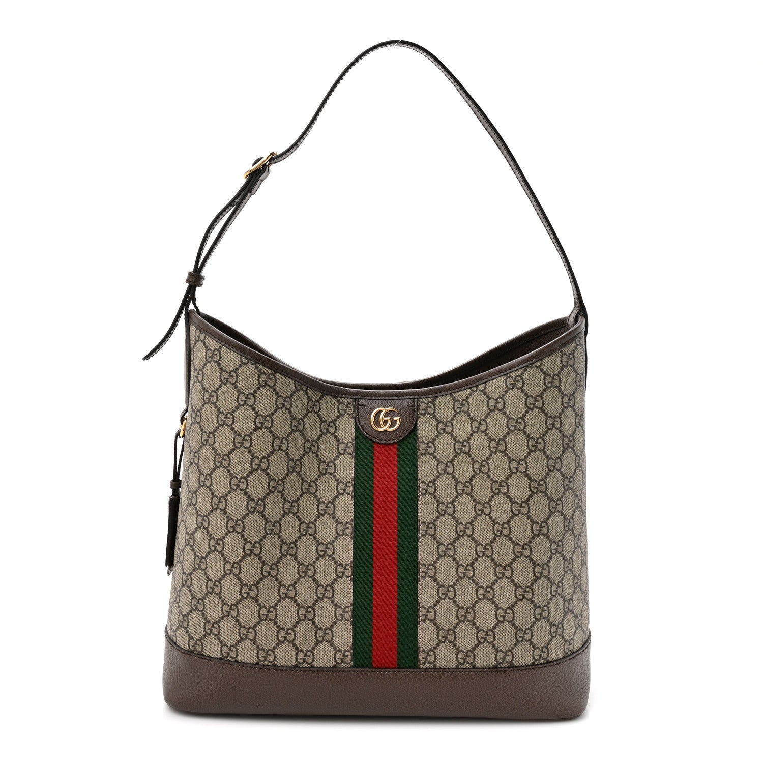 Gucci GG Supreme Monogram Textured Dollar Calfskin Web Large Ophidia Bucket Shoulder Bag Beige Ebony New Acero 1 of 23