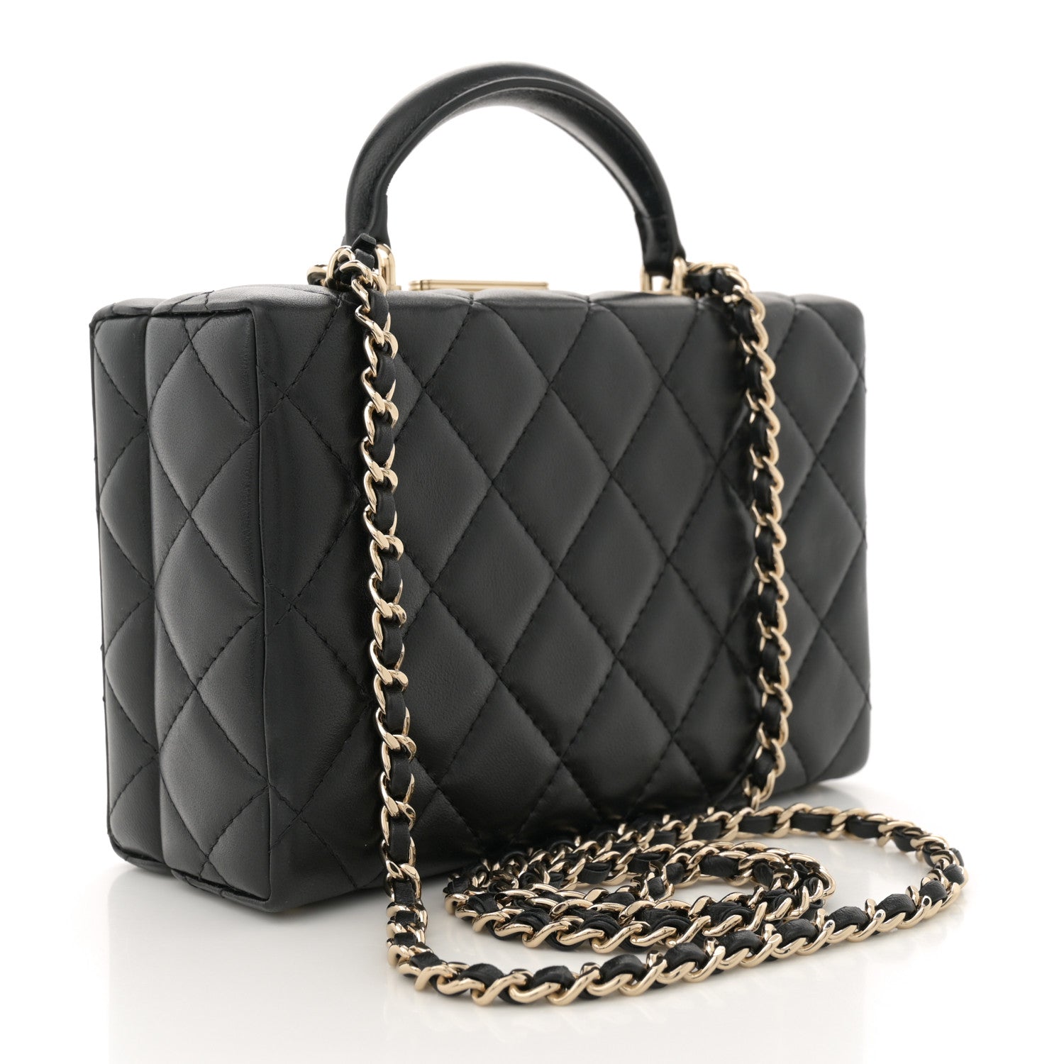 Chanel Lambskin Quilted Small CC Top Handle Box Bag Black 3 of 12
