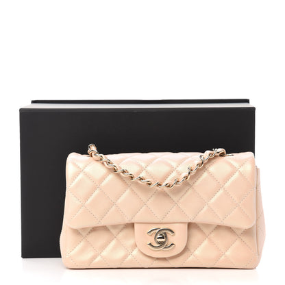 Chanel Iridescent Lambskin Quilted Mini Rectangular Flap Beige 11 of 11