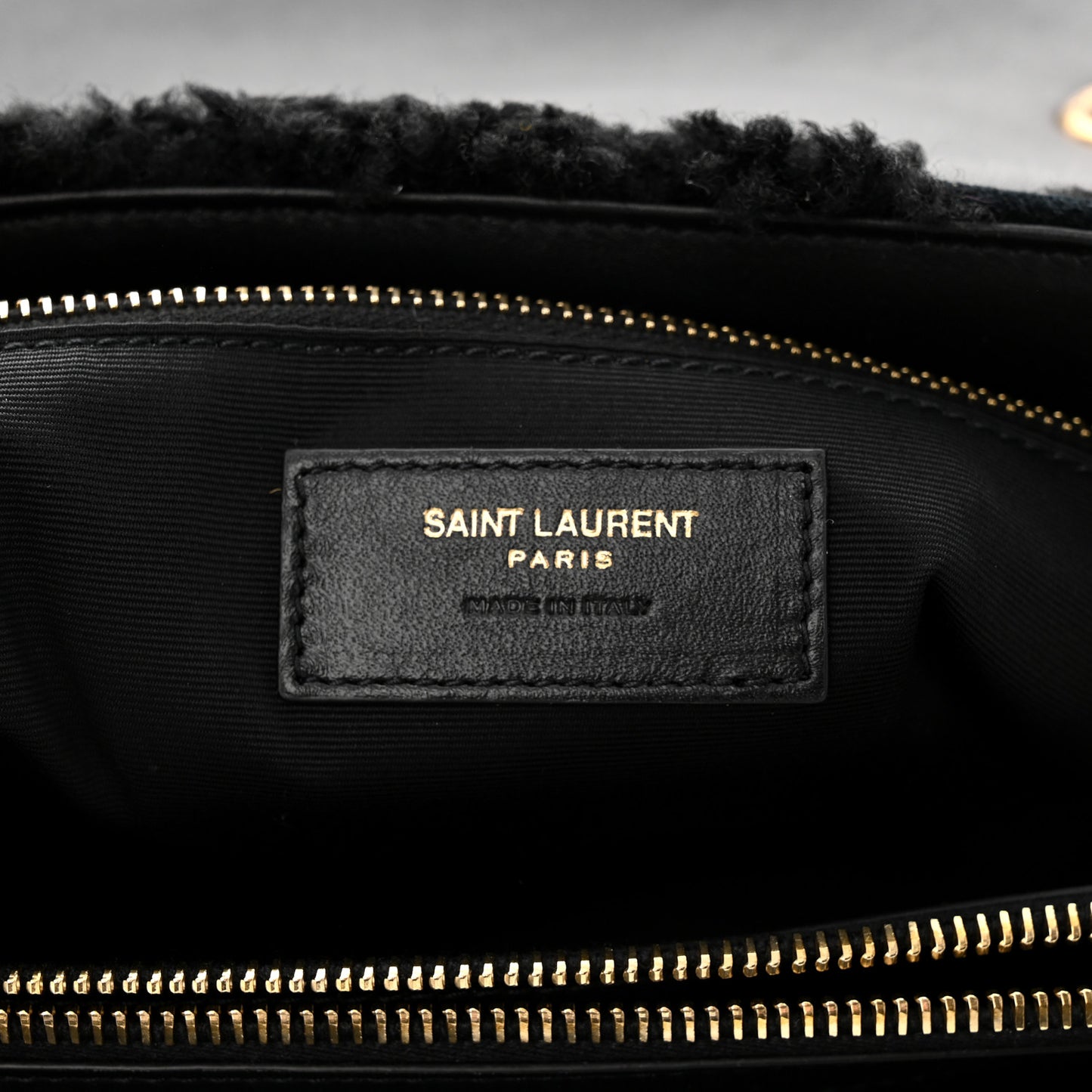 Shearling Y Quilted Monogram Medium Loulou Chain Satchel Black