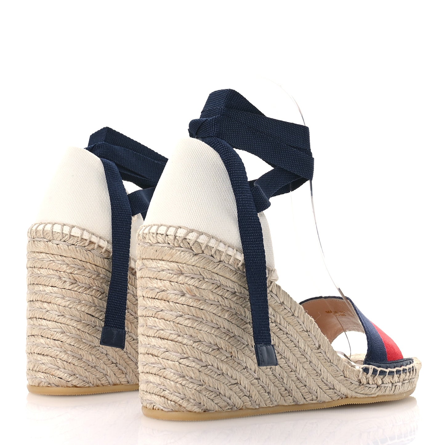 Canvas Sylvie Web Ankle Wrap Espadrille Wedge Sandals 38.5 Mystic White Hibiscus Red Maritime