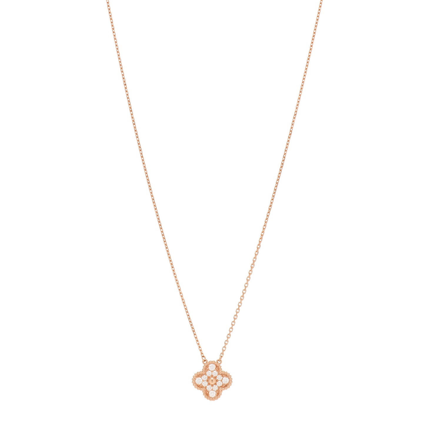 18K Rose Gold Diamond Vintage Alhambra Pendant Necklace