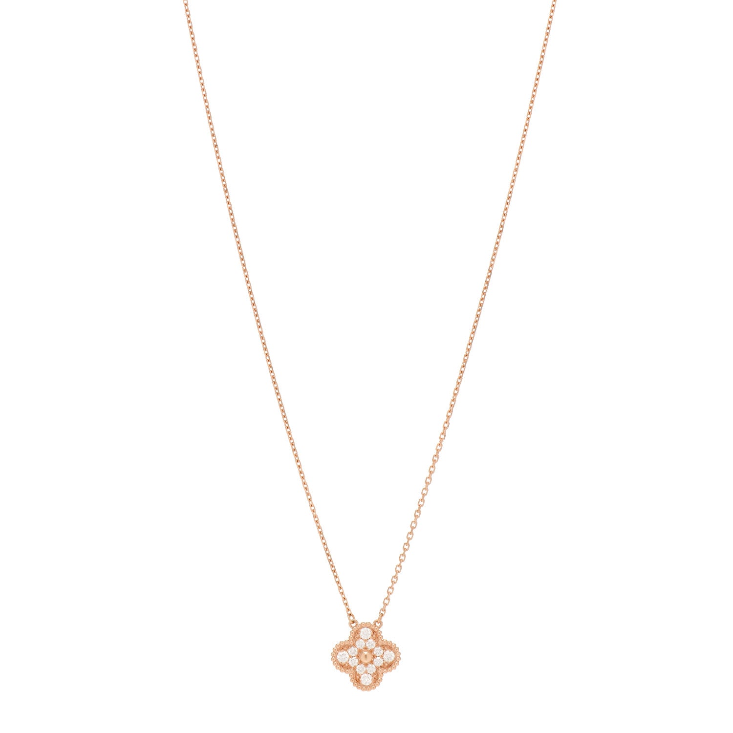 Van Cleef & Arpels 18K Rose Gold Diamond Vintage Alhambra Pendant Necklace 1 of 6