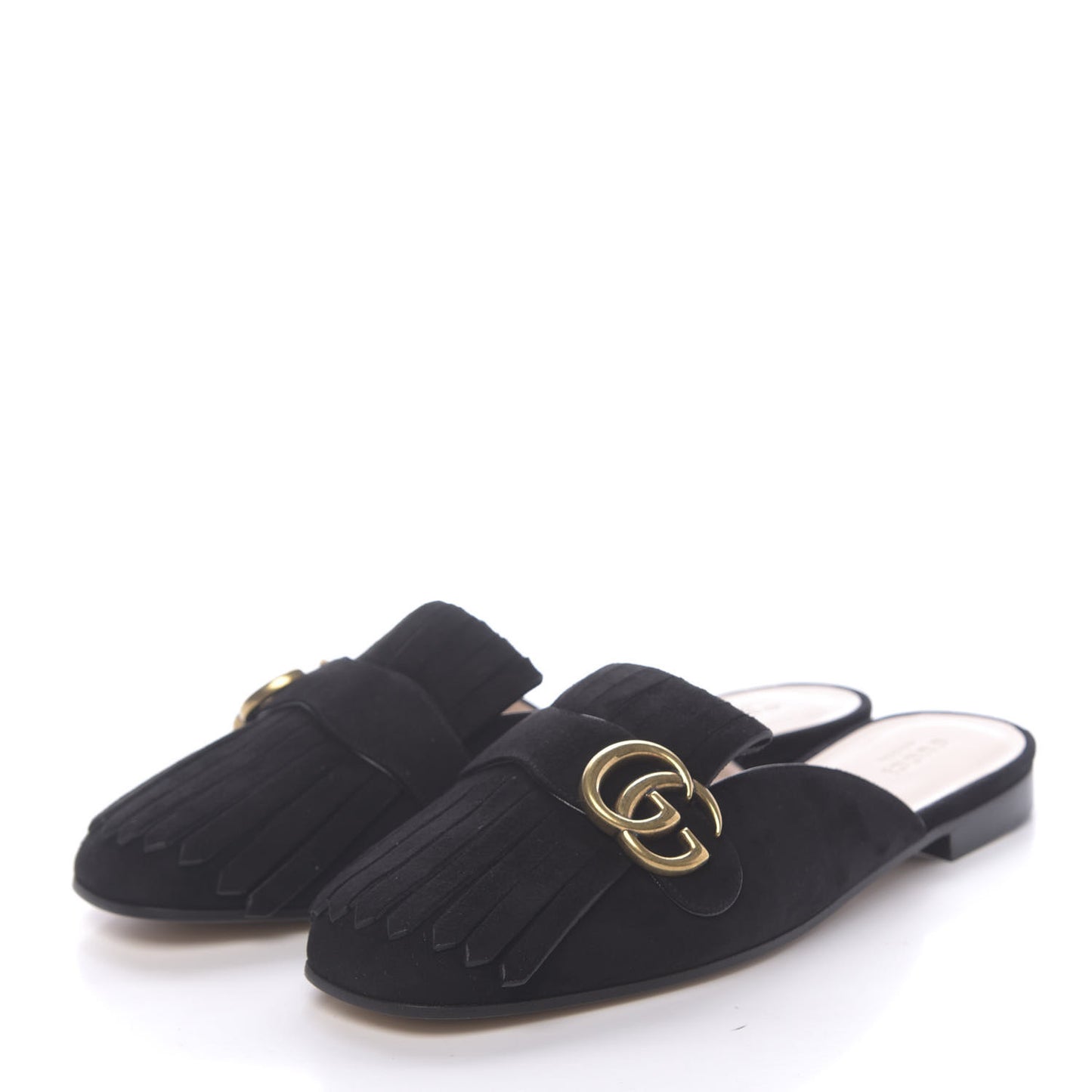 Kid Scamosciato GG Marmont Fringe Slippers 39 Black