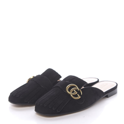 Gucci Kid Scamosciato GG Marmont Fringe Slippers 39 Black 3 of 8