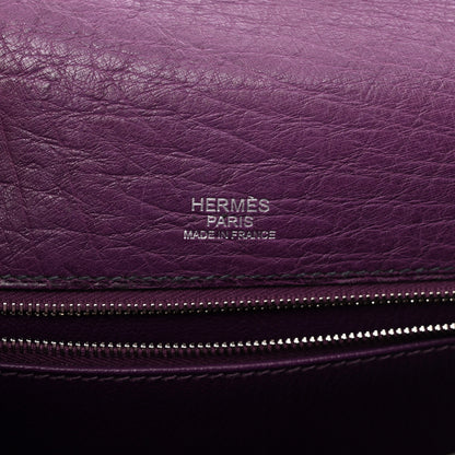 Hermes Ostrich Ghillies Kelly Retourne 32 Violine Bleu De Malte Marron 6 of 12