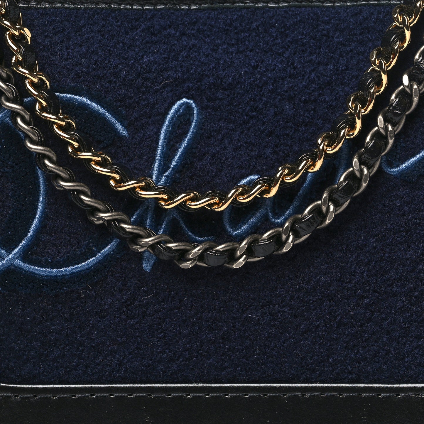 Calfskin Wool Embroidered Paris Hamburg Medium Gabrielle Hobo Dark Navy Blue
