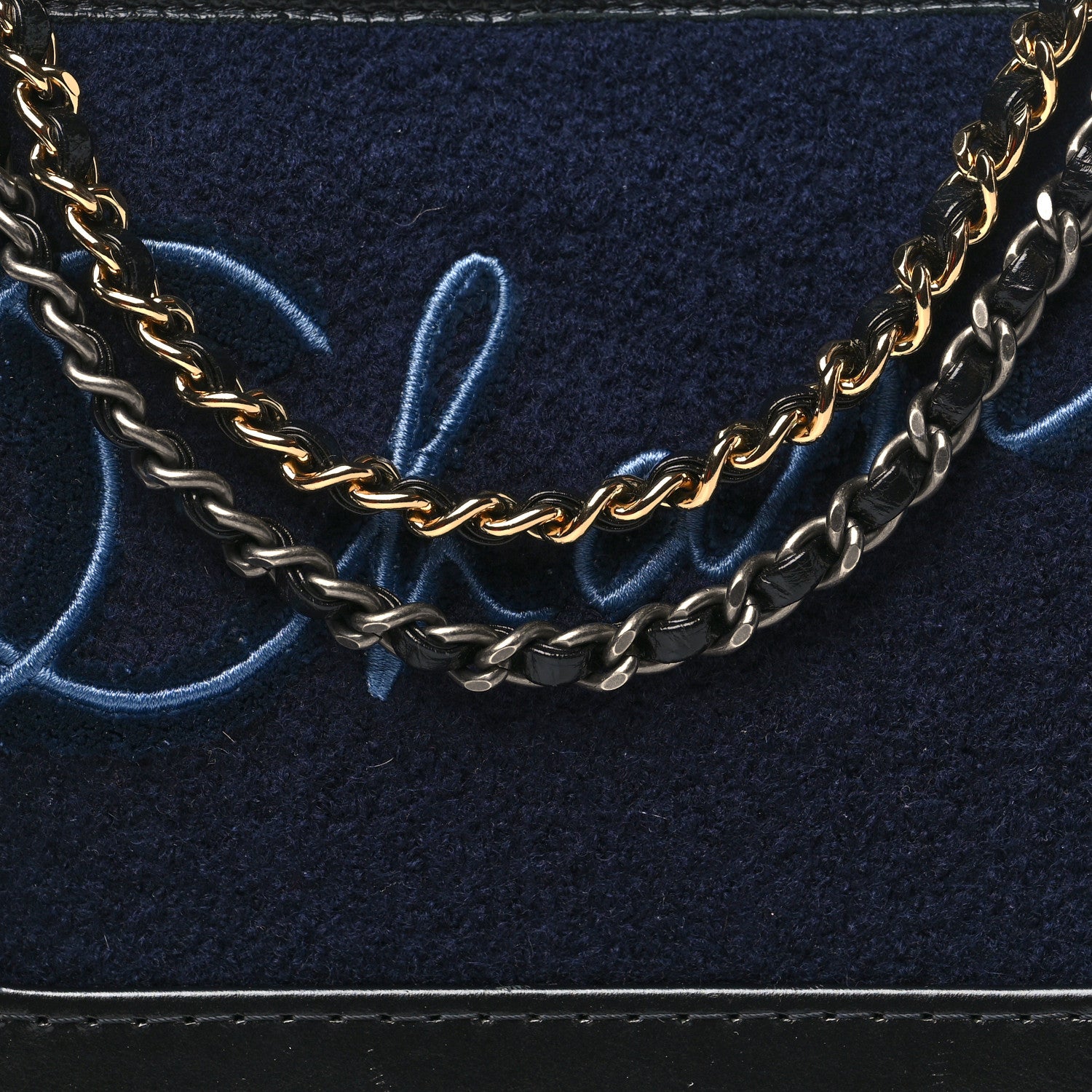 Chanel Calfskin Wool Embroidered Paris Hamburg Medium Gabrielle Hobo Dark Navy Blue 8 of 11
