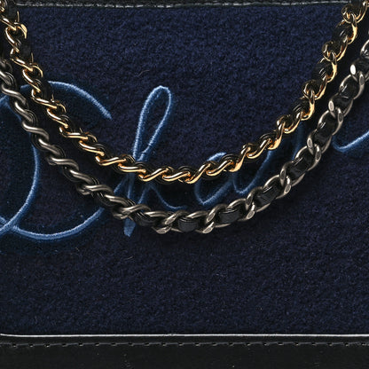 Chanel Calfskin Wool Embroidered Paris Hamburg Medium Gabrielle Hobo Dark Navy Blue 8 of 11