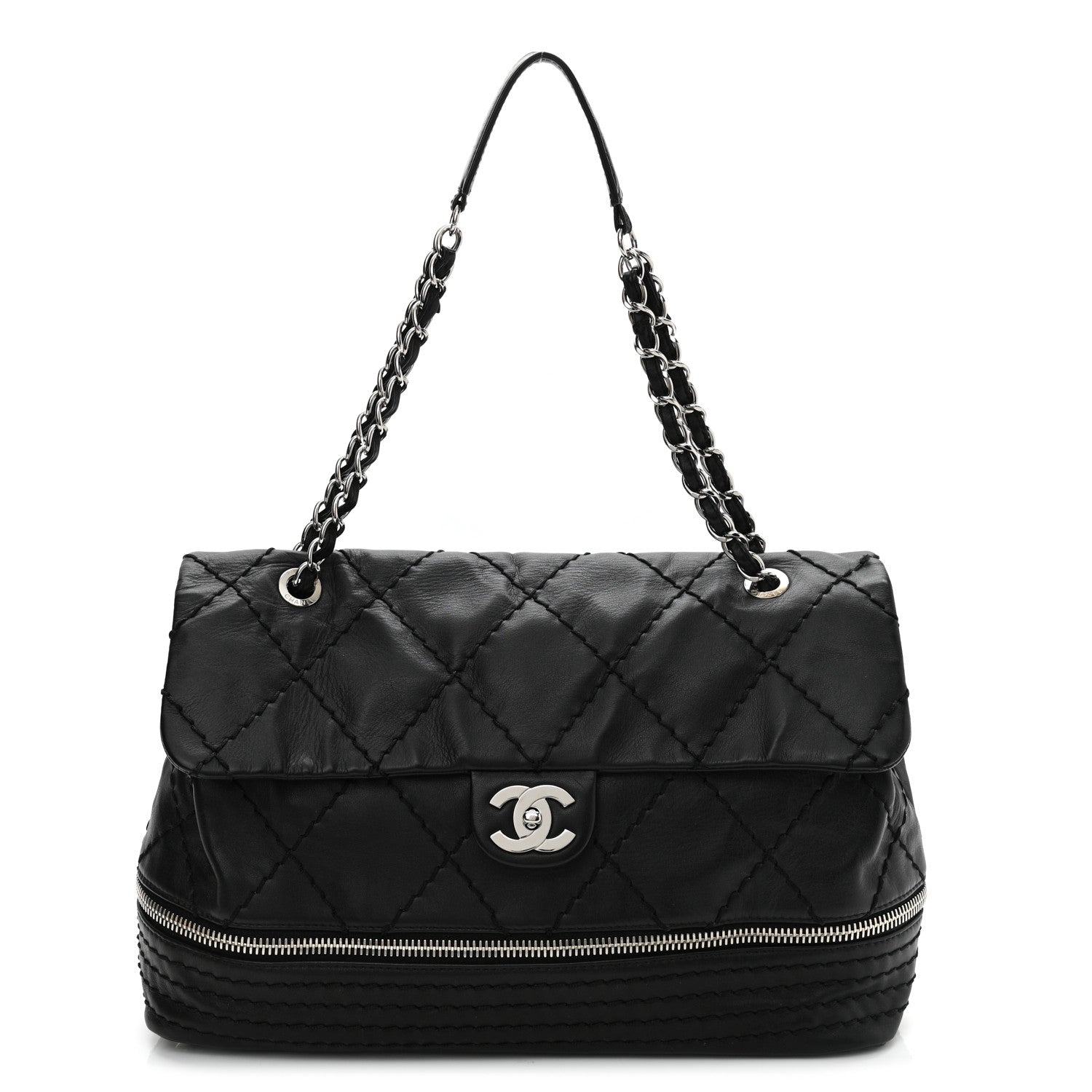 Chanel Calfskin Stitched Large Expandable Flap Bag Black 1 of 10