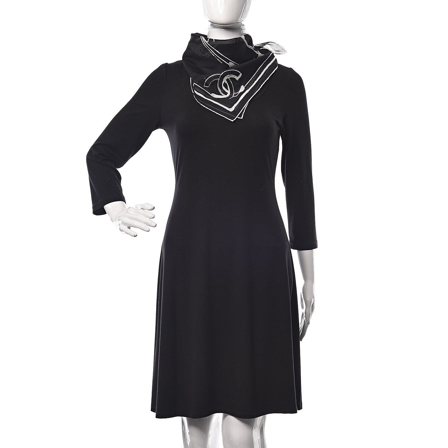 Chanel Cotton Cardigan CC Scarf Black 2 of 5