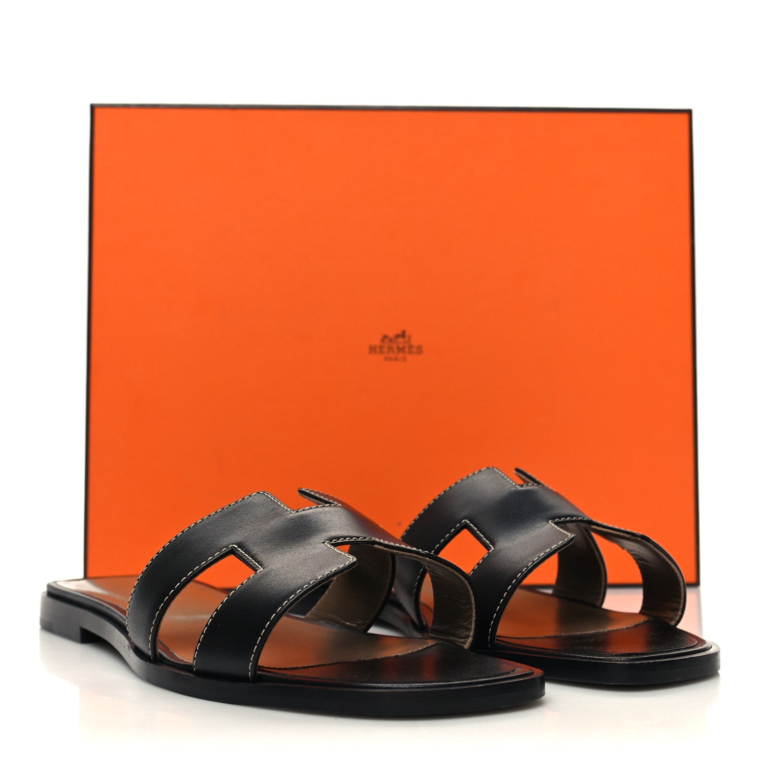 Hermes Box Calfskin Oran Sandals 38 Black 9 of 9