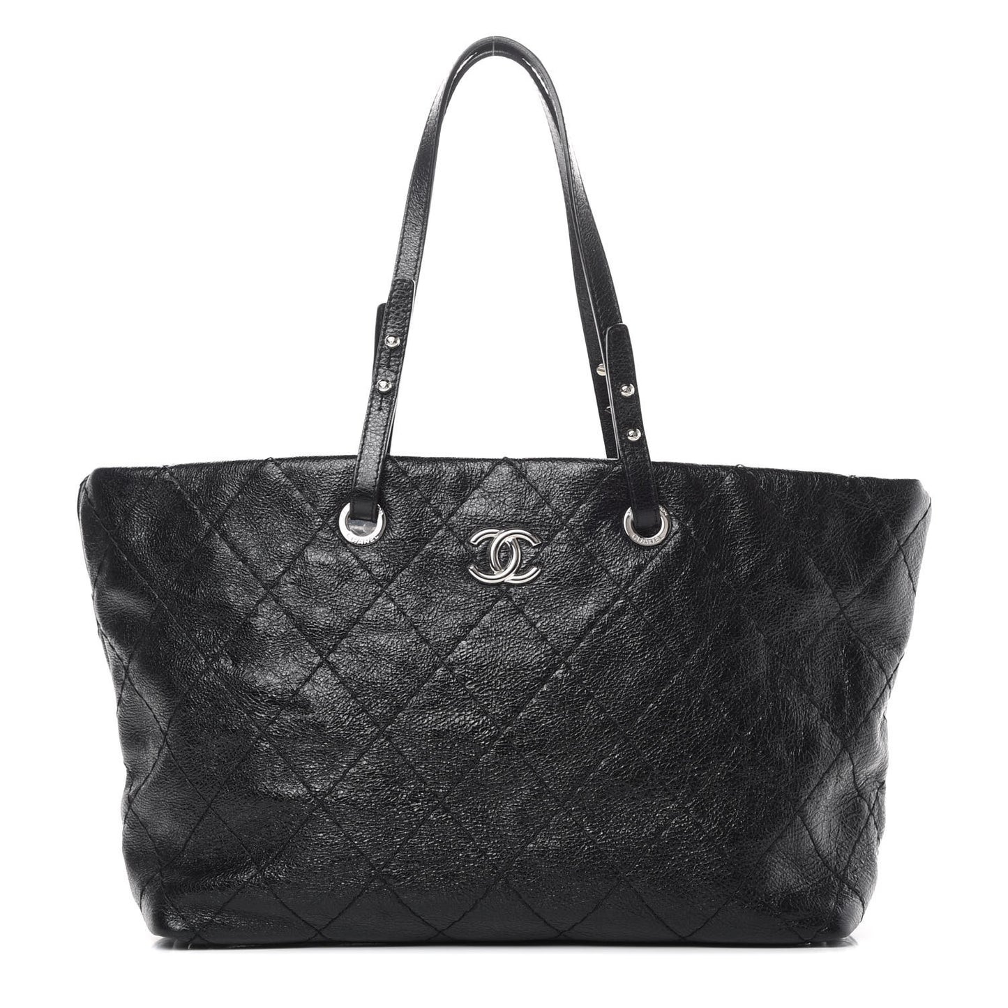 Glazed Calfskin Large On The Road Tote Black
