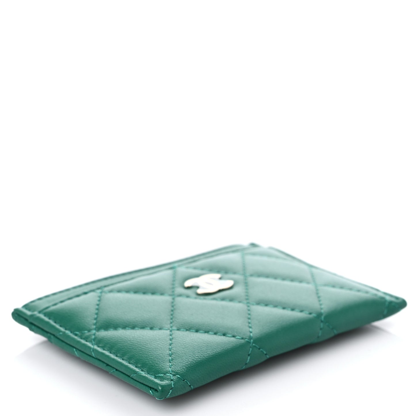 Lambskin Quilted Card Holder Green