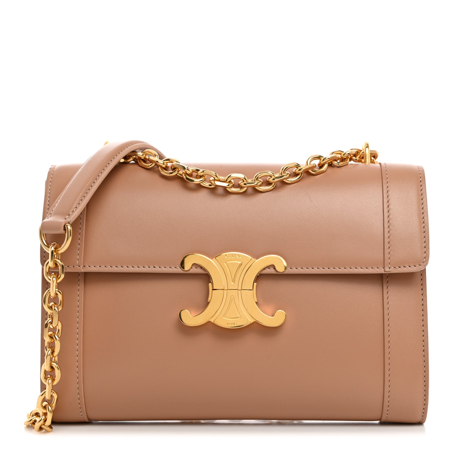 Celine Shiny Calfskin Triomphe Chain Bag Desert Rose 1 of 11
